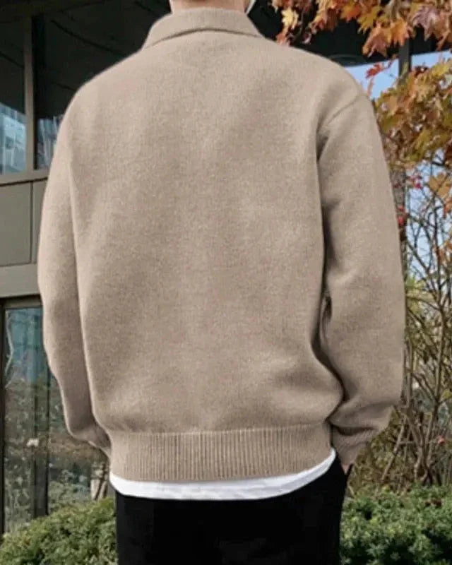 Herre Uldtrøje Grå 100% Uld Halv Zip Casual Trøje til Mænd-4