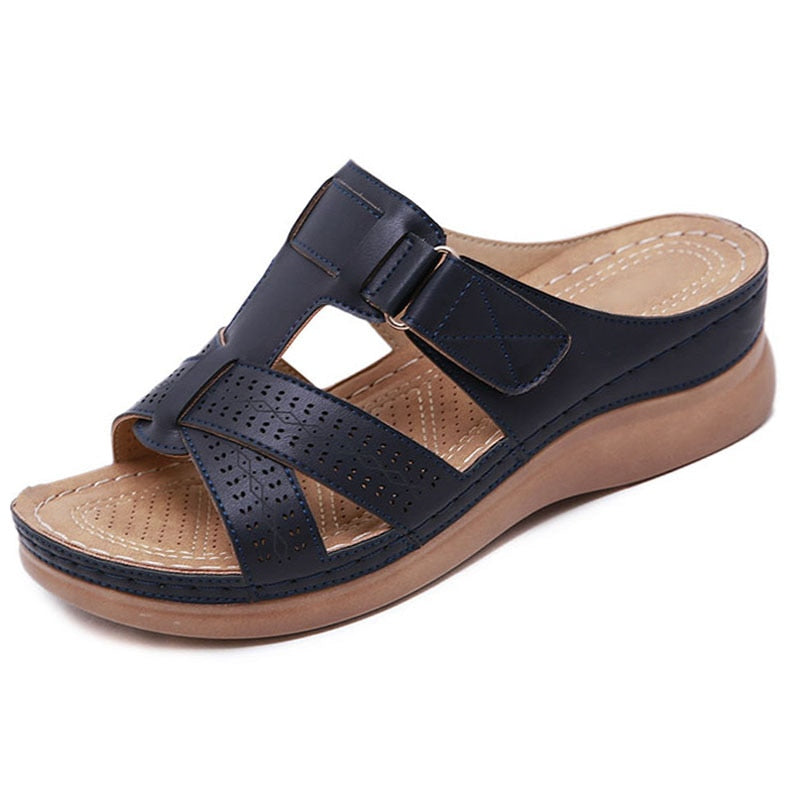 Kvinders Sandaler Beige PU Slip-On Boheme Design Komfortabel Stødabsorberende Sål-3