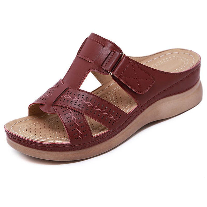 Kvinders Sandaler Beige PU Slip-On Boheme Design Komfortabel Stødabsorberende Sål-5