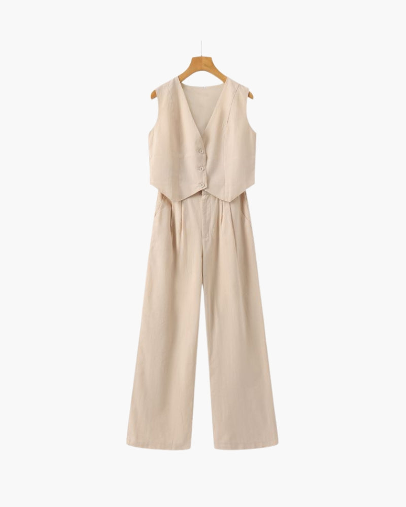 Variant image for Dame Matchende Sæt Pastel Farver Linned Polyester To-delt Sæt Åndbart Komfortabelt Fashion Tøjsæt til Kvinder-7