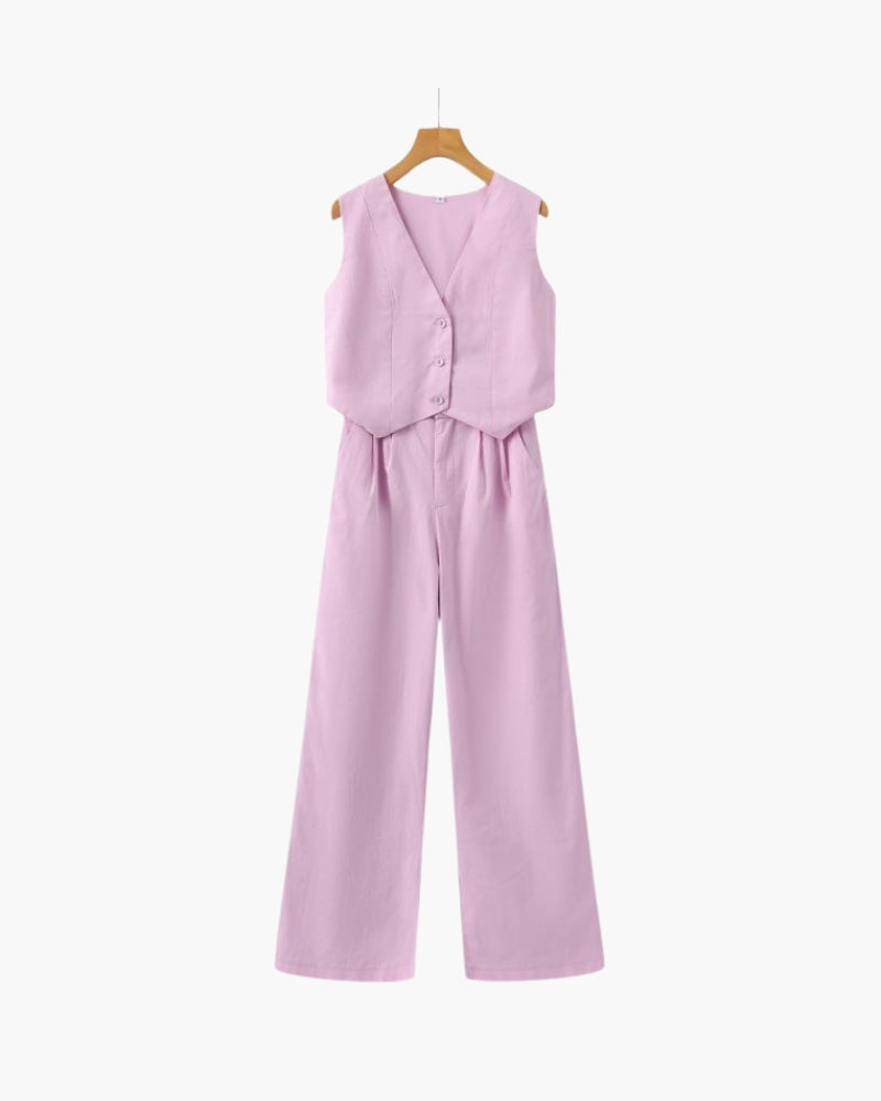 Variant image for Dame Matchende Sæt Pastel Farver Linned Polyester To-delt Sæt Åndbart Komfortabelt Fashion Tøjsæt til Kvinder-10