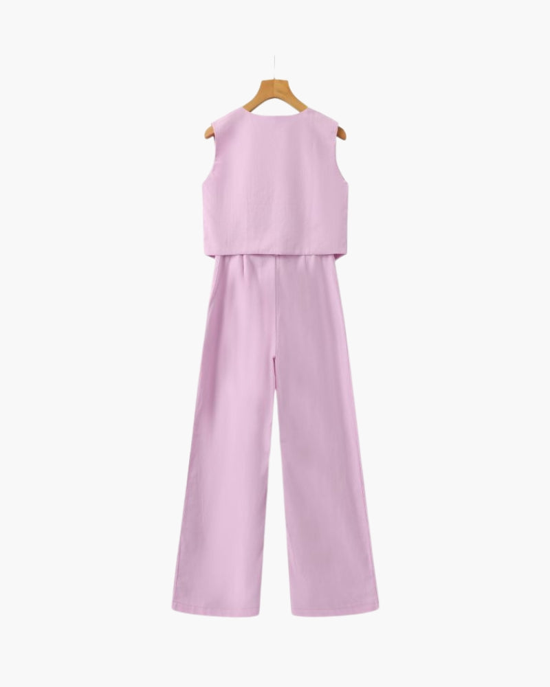 Dame Matchende Sæt Pastel Farver Linned Polyester To-delt Sæt Åndbart Komfortabelt Fashion Tøjsæt til Kvinder-6