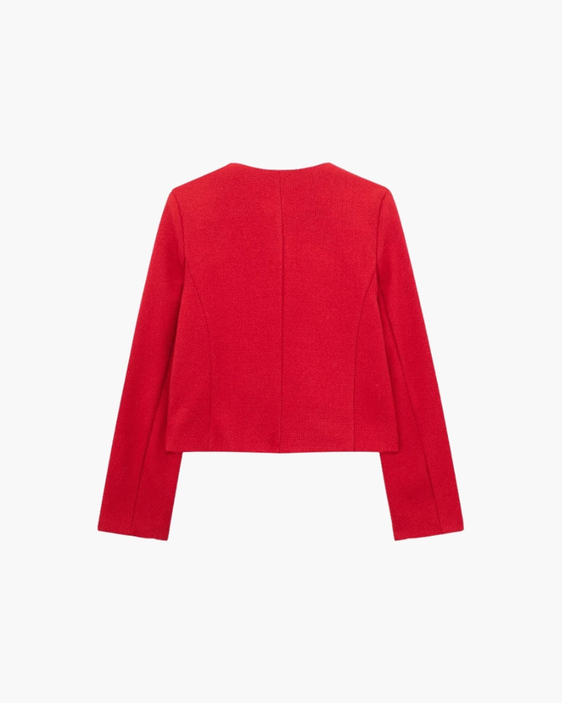Dame Crop Blazer Sort Polyester Skræddersyet Elegant Casual Modern Silhuet-5