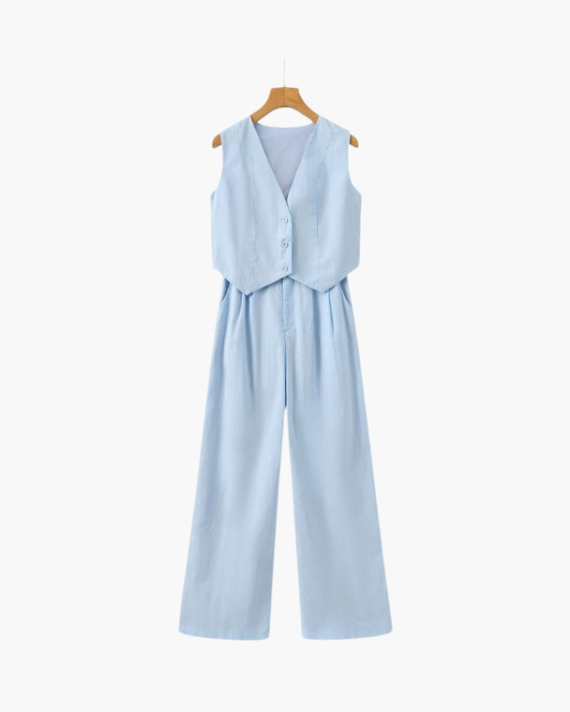 Variant image for Dame Matchende Sæt Pastel Farver Linned Polyester To-delt Sæt Åndbart Komfortabelt Fashion Tøjsæt til Kvinder-13