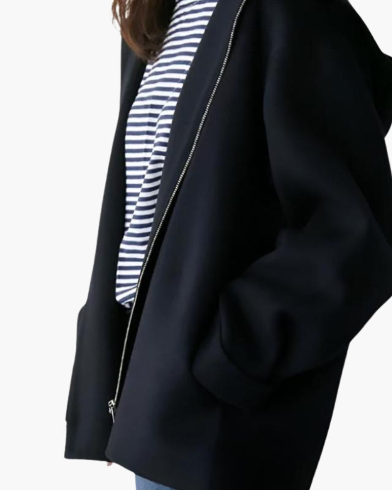Herre Vinterjakke Grå Uld Afslappet Pasform Med Lynlås Hætte Til Smart-Casual Stil-3