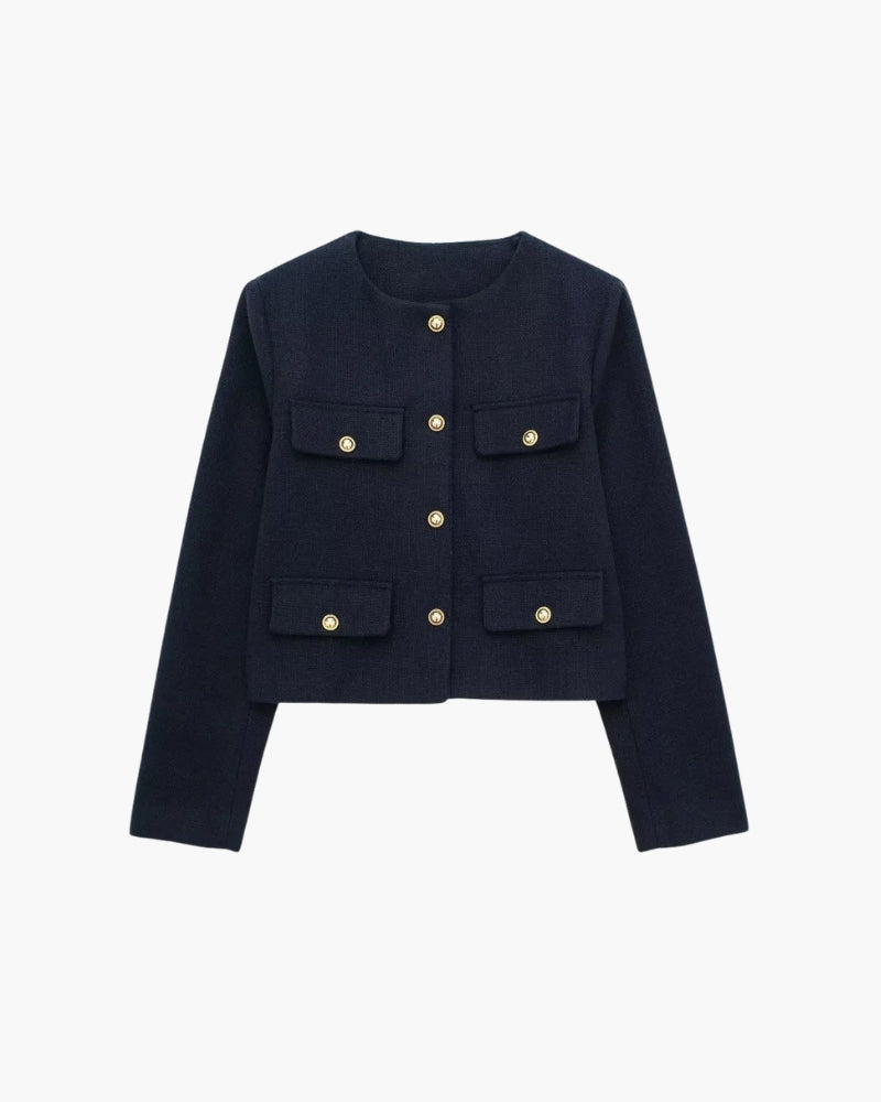 Variant image for Dame Crop Blazer Sort Polyester Skræddersyet Elegant Casual Modern Silhuet-5