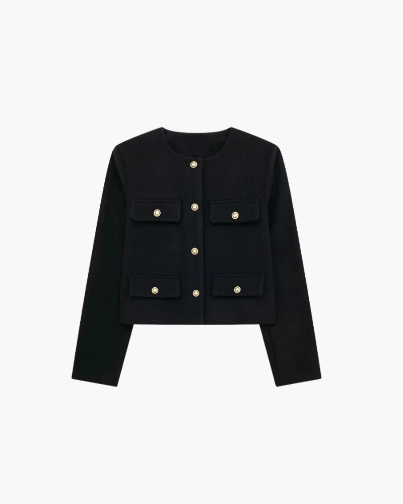 Variant image for Dame Crop Blazer Sort Polyester Skræddersyet Elegant Casual Modern Silhuet-17