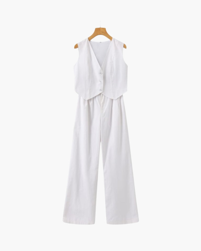Dame Matchende Sæt Pastel Farver Linned Polyester To-delt Sæt Åndbart Komfortabelt Fashion Tøjsæt til Kvinder-5