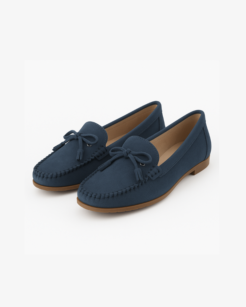 Dame Loafers Beige Læder Komfortable Orthopediske Med Ergonomisk Sål og Polstret Indersål