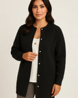 Dame Cardigan Grå Katoenmix Oversized Med Lommer Elegant Casual Stil