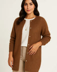 Dame Cardigan Grå Katoenmix Oversized Med Lommer Elegant Casual Stil