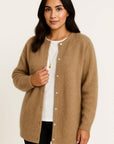 Dame Cardigan Grå Katoenmix Oversized Med Lommer Elegant Casual Stil