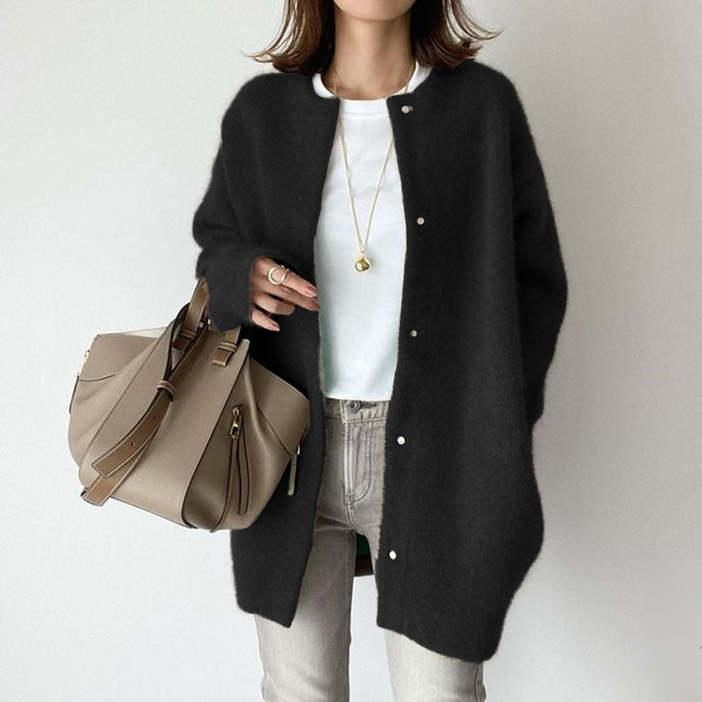 Variant image for Dame Cardigan Grå Katoenmix Oversized Med Lommer Elegant Casual Stil-7