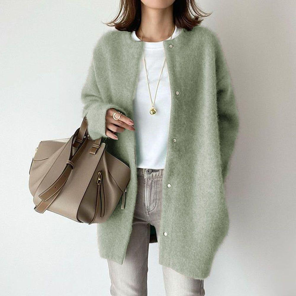Variant image for Dame Cardigan Grå Katoenmix Oversized Med Lommer Elegant Casual Stil-31