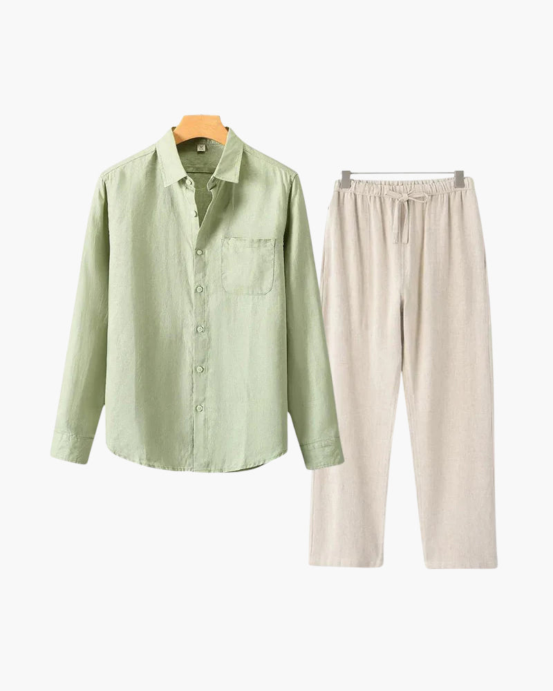 Variant image for Herre Langærmet T-shirt Beige Letvægts Linnen Casual Løs Pasform-51