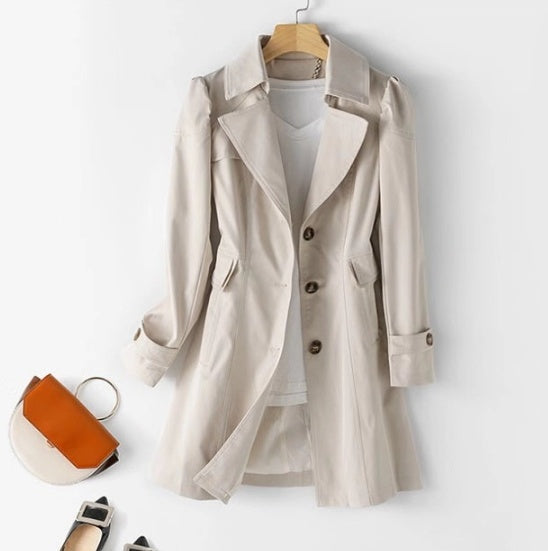 Variant image for Dame Trenchcoat Kort Lys Beige Letvægts Elegant Design Med Knapdetaljer og Lommer-23