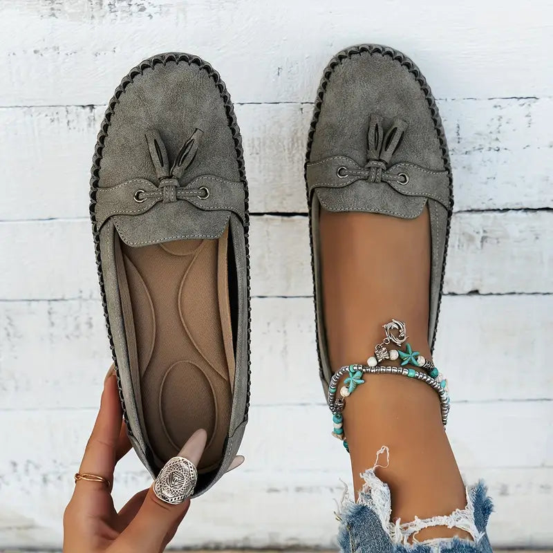 Dame Loafers Beige Læder Komfortable Orthopediske Med Ergonomisk Sål og Polstret Indersål-6
