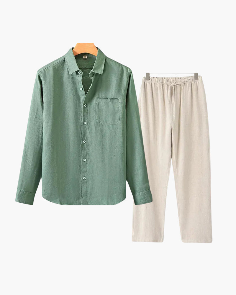 Variant image for Herre Langærmet T-shirt Beige Letvægts Linnen Casual Løs Pasform-1