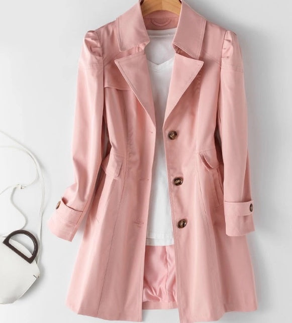 Variant image for Dame Trenchcoat Kort Lys Beige Letvægts Elegant Design Med Knapdetaljer og Lommer-9