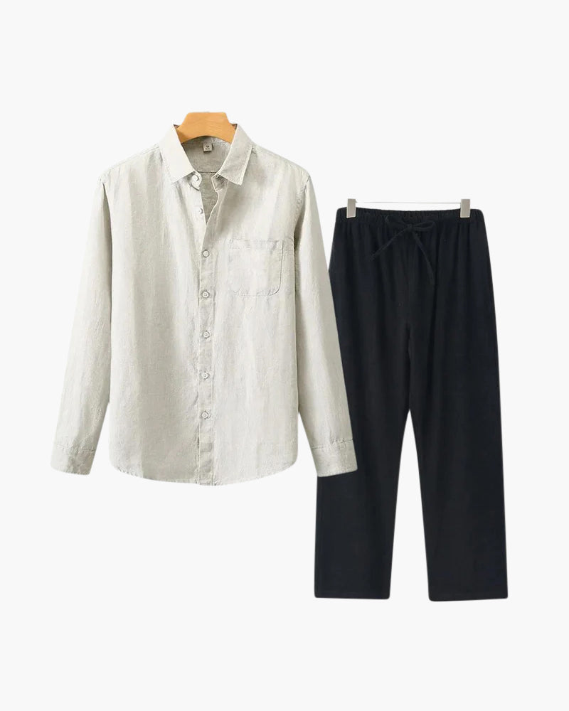 Variant image for Herre Langærmet T-shirt Beige Letvægts Linnen Casual Løs Pasform-16