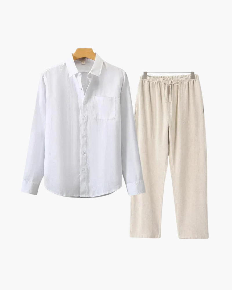 Variant image for Herre Langærmet T-shirt Beige Letvægts Linnen Casual Løs Pasform-31