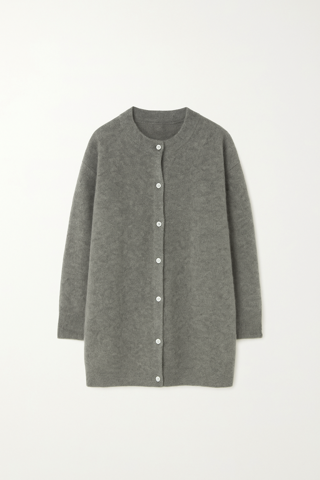 Dame Cardigan Grå Katoenmix Oversized Med Lommer Elegant Casual Stil