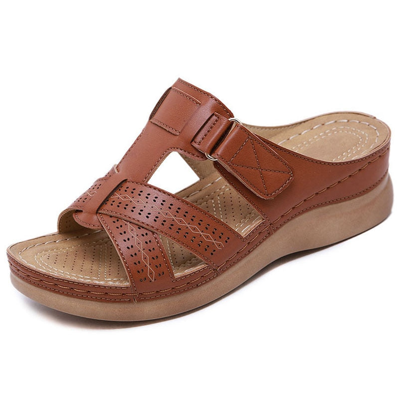Variant image for Kvinders Sandaler Beige PU Slip-On Boheme Design Komfortabel Stødabsorberende Sål-10