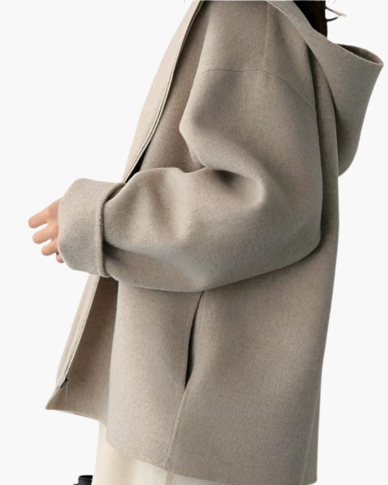 Herre Vinterjakke Grå Uld Afslappet Pasform Med Lynlås Hætte Til Smart-Casual Stil-2