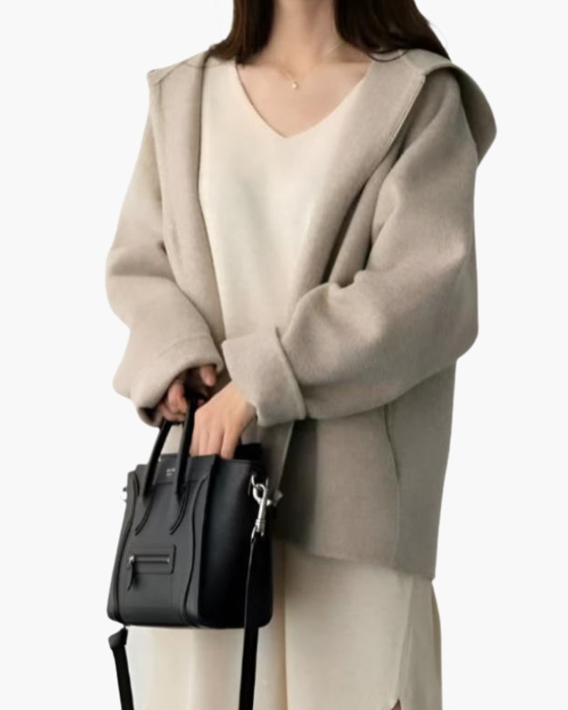 Herre Vinterjakke Grå Uld Afslappet Pasform Med Lynlås Hætte Til Smart-Casual Stil-1