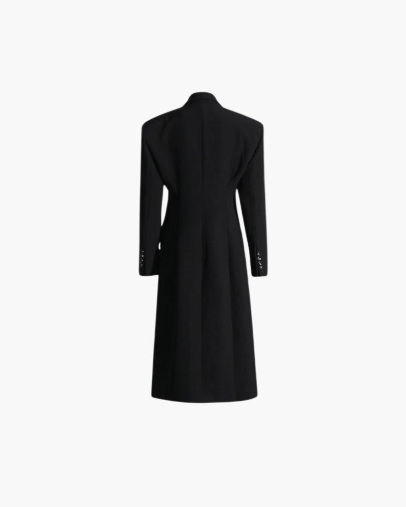 Herre Frakke Sort Polyester Mix Dobbelt Række Knapper Stærke Reverser Elegant Silhuet-3