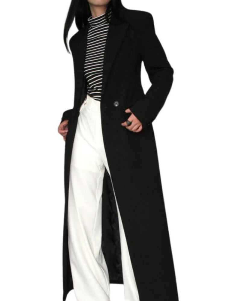 Herre Frakke Sort Polyester Mix Dobbelt Række Knapper Stærke Reverser Elegant Silhuet-2