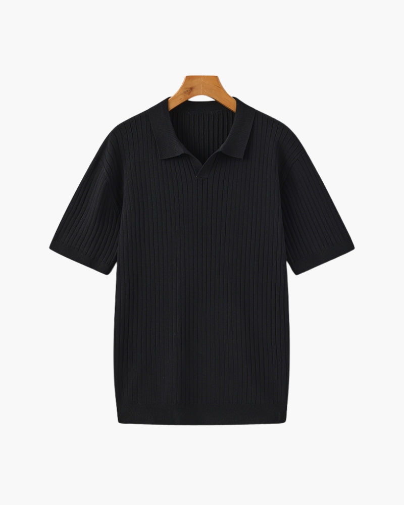 Variant image for Herre Poloshirt Grå Kvalitetsbomuld Ribbet Afslappet Pasform Korte Ærmer Casual-6