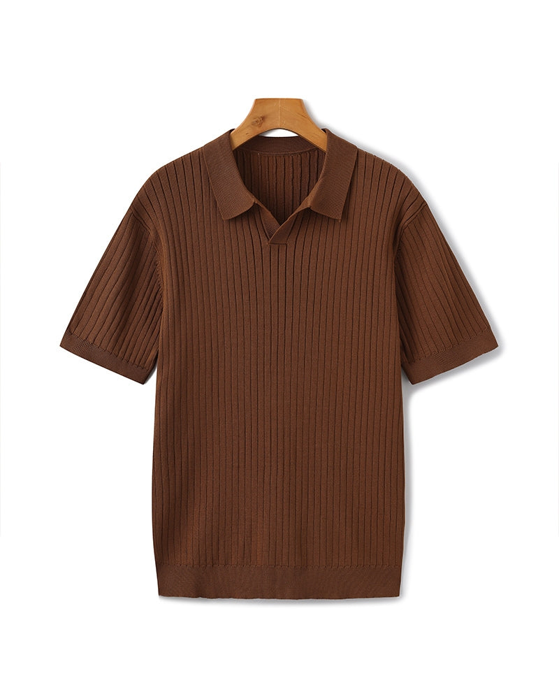 Variant image for Herre Poloshirt Grå Kvalitetsbomuld Ribbet Afslappet Pasform Korte Ærmer Casual-11
