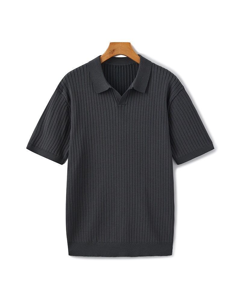 Variant image for Herre Poloshirt Grå Kvalitetsbomuld Ribbet Afslappet Pasform Korte Ærmer Casual-16