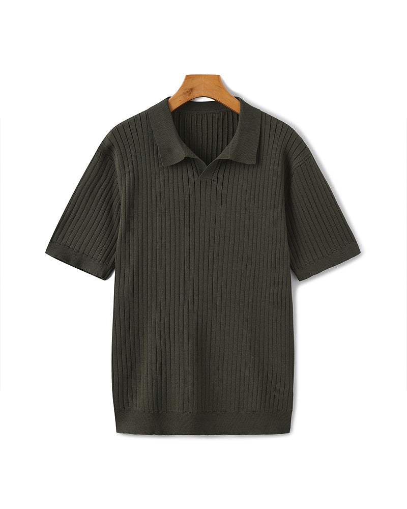 Variant image for Herre Poloshirt Grå Kvalitetsbomuld Ribbet Afslappet Pasform Korte Ærmer Casual-21