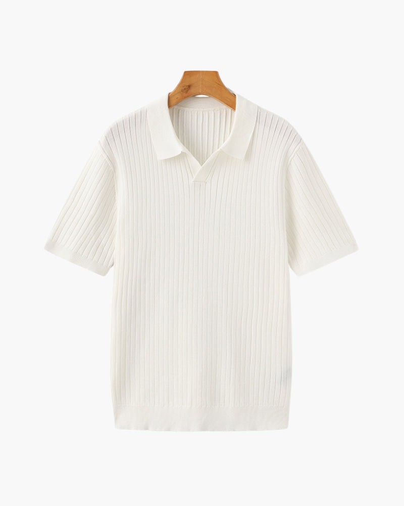 Variant image for Herre Poloshirt Grå Kvalitetsbomuld Ribbet Afslappet Pasform Korte Ærmer Casual-26
