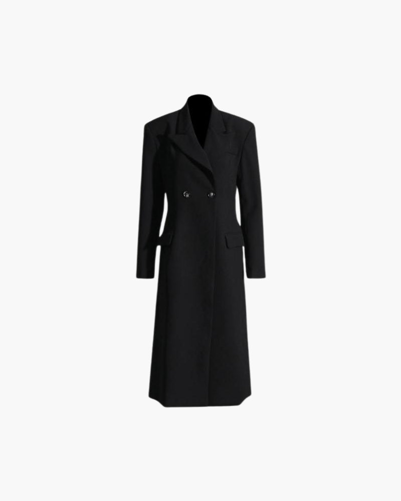 Herre Frakke Sort Polyester Mix Dobbelt Række Knapper Stærke Reverser Elegant Silhuet-1