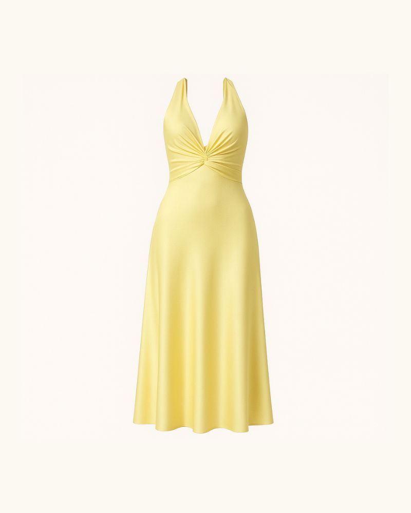 Dame A-formet Kjole Hvid Satin Mouwløs V-hals Elegant Festkjole