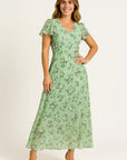Frida | Damekjole Multifarvet Polyester V-hals Lang Blomster Mønster Elegant Sommerkjole