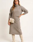 Eva | Damekjole Grå Strik Midi Skildpadde Hals Varmt Materiale Elegant Casual Stil