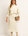 Eva | Damekjole Grå Strik Midi Skildpadde Hals Varmt Materiale Elegant Casual Stil