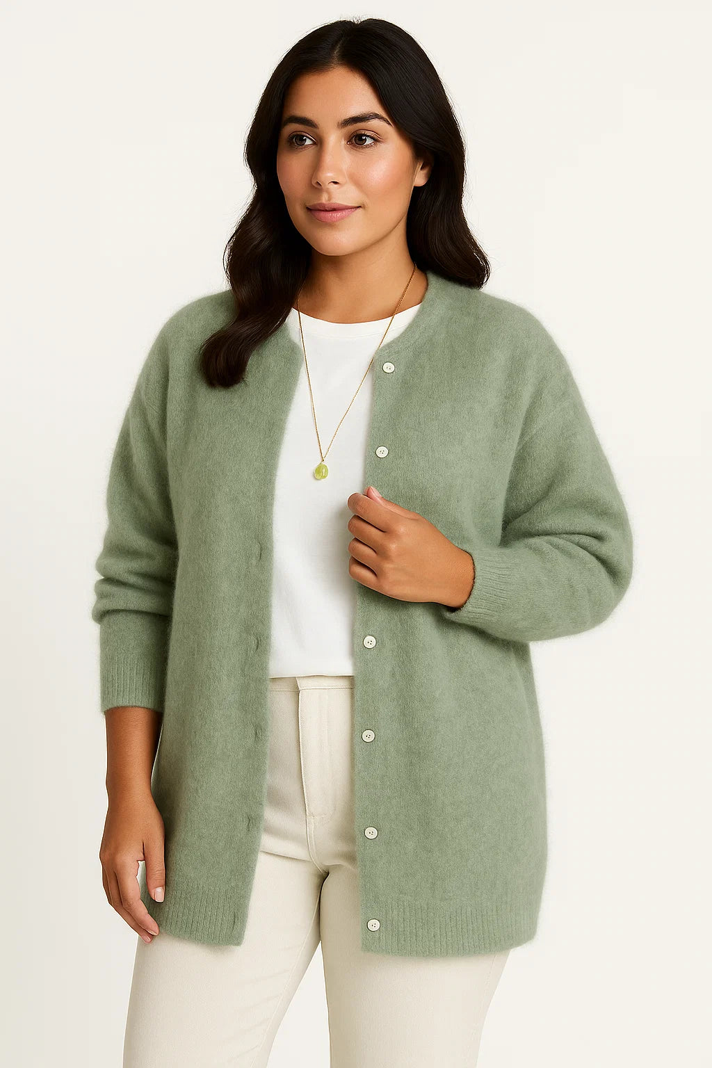 Dame Cardigan Grå Katoenmix Oversized Med Lommer Elegant Casual Stil