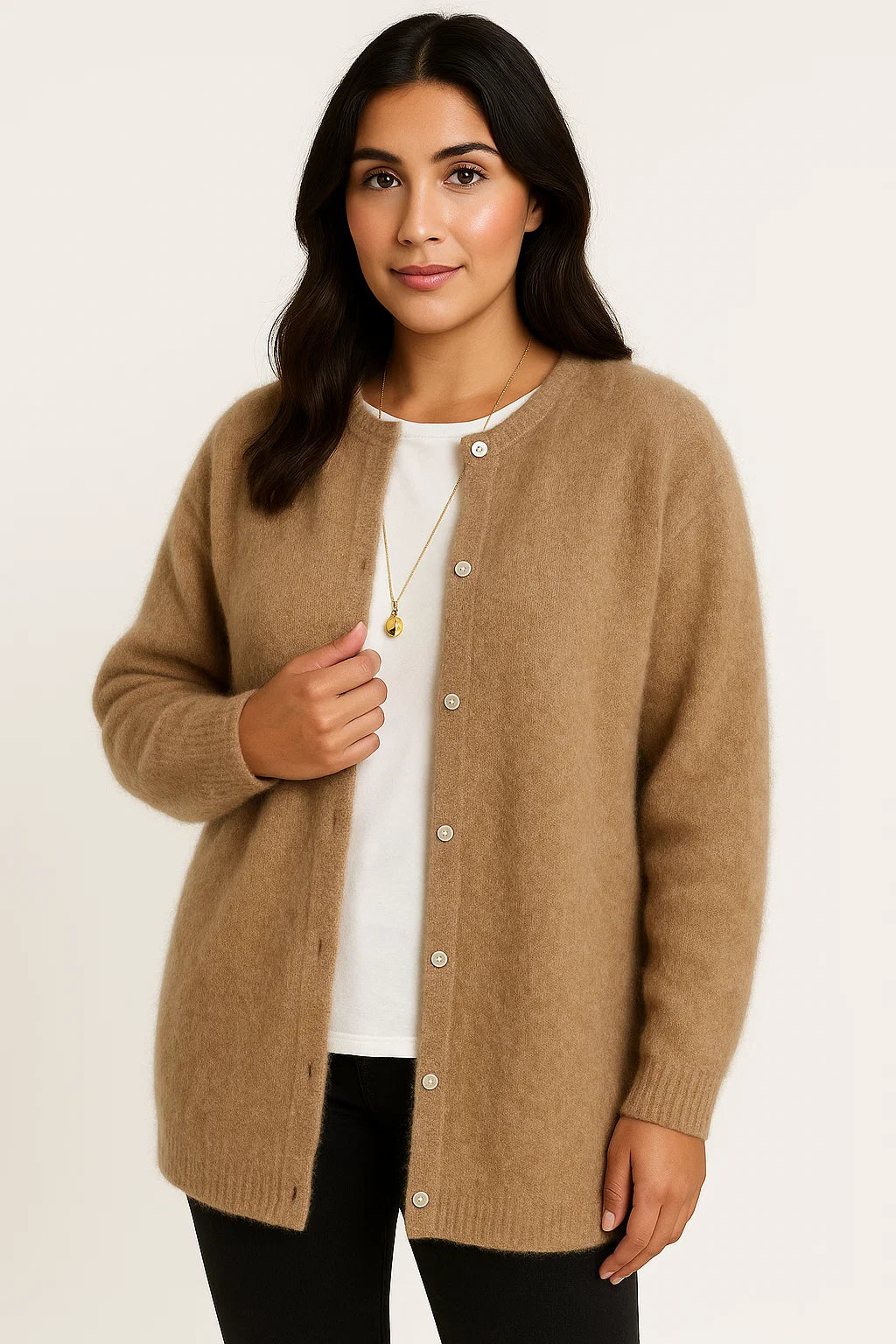 Dame Cardigan Grå Katoenmix Oversized Med Lommer Elegant Casual Stil