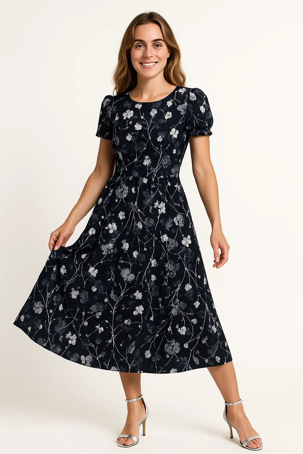 Kvinders Blomsterkjole Hvid Polyester Korte Ærmer Elegant Silhuet Casual Design