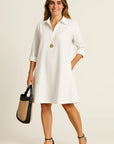 Tessa | Kvinders Polo-Kjole Rød Letvægts Materiale A-linje 3/4 Ærmer Skjortekrave Elegant Casual