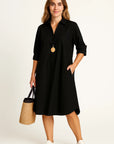 Tessa | Kvinders Polo-Kjole Rød Letvægts Materiale A-linje 3/4 Ærmer Skjortekrave Elegant Casual
