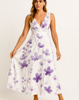 Nanna | Kvinders Kjole Hvid Polyester Floral Print V-hals Korte Ærmer A-line