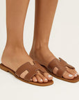 Helena | Dame Slippers Hvid Læder Slip-Ons Med H-Rem Luksuriøst Design Letvægts Komfort