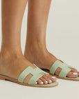 Helena | Dame Slippers Hvid Læder Slip-Ons Med H-Rem Luksuriøst Design Letvægts Komfort