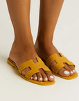 Helena | Dame Slippers Hvid Læder Slip-Ons Med H-Rem Luksuriøst Design Letvægts Komfort